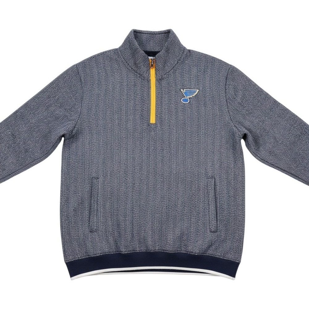 NHL St Louis Blues Jacket Mens Medium 1/4 Zip Pullover Blue Herringbone Good